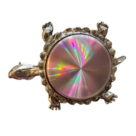Vintage Hologram Turtle Brooch Silver Tone Holographic - Picture 2 of 8